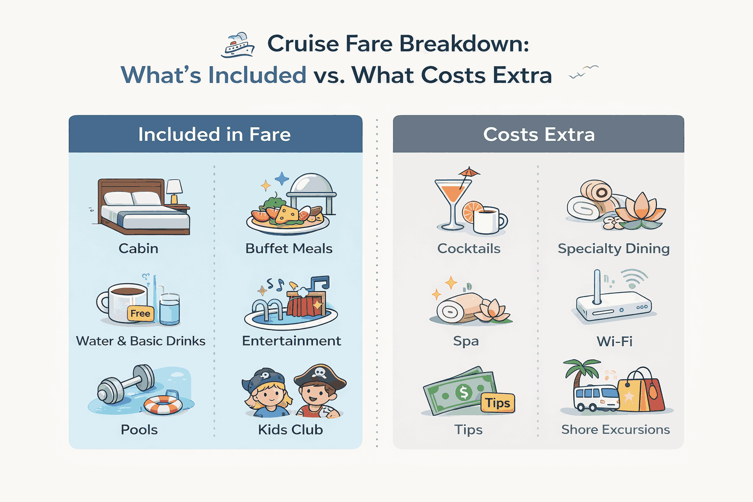what is included on a cruise vs what costs extra comparison chart