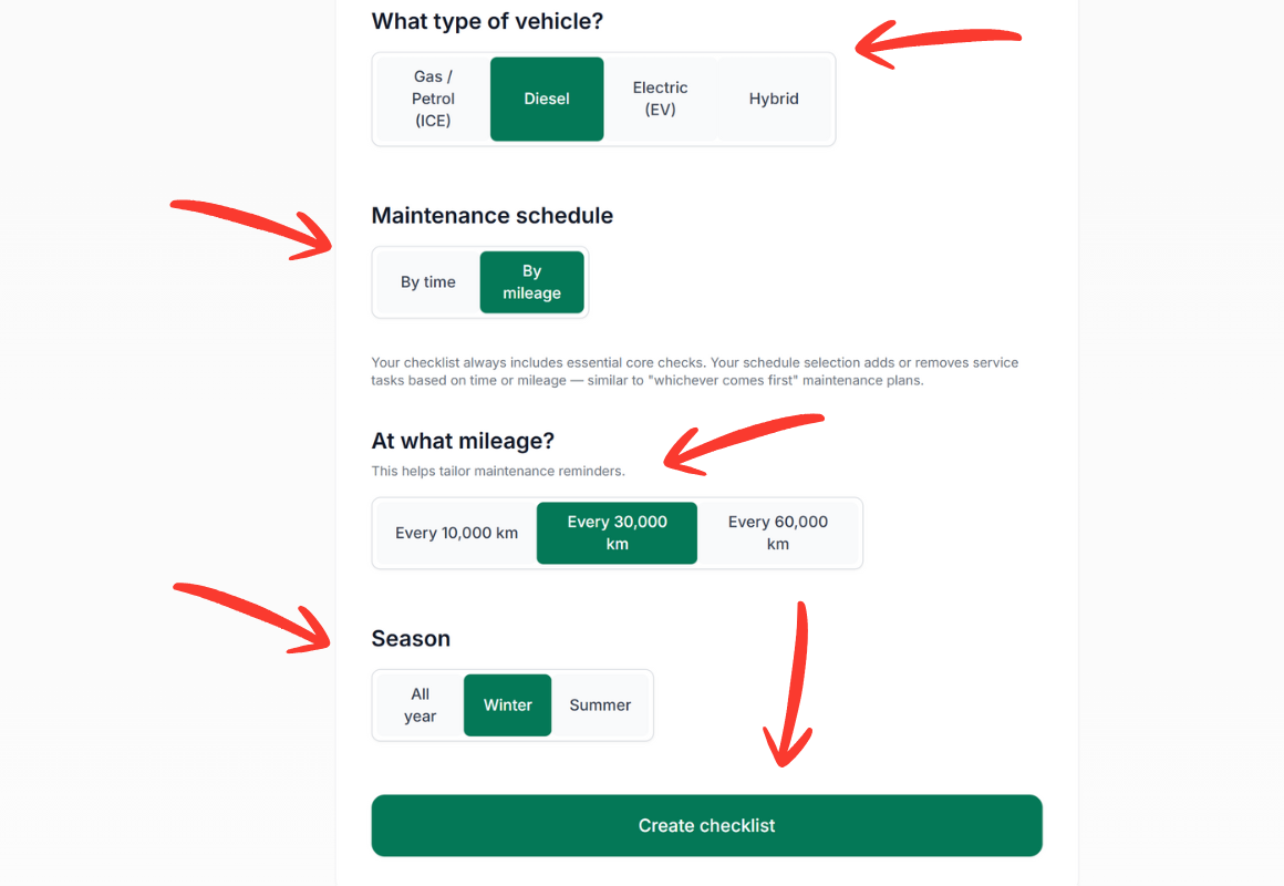 Screenshot showing the setup view with customization questions